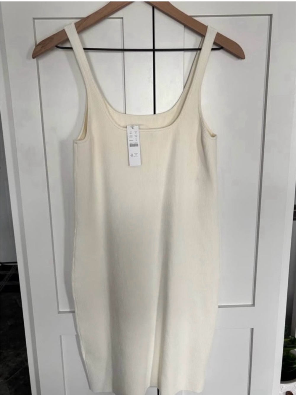 🌸J Crew NWT Ribbed Off- White Bodycon Tank Dress - Picture 2 of 4